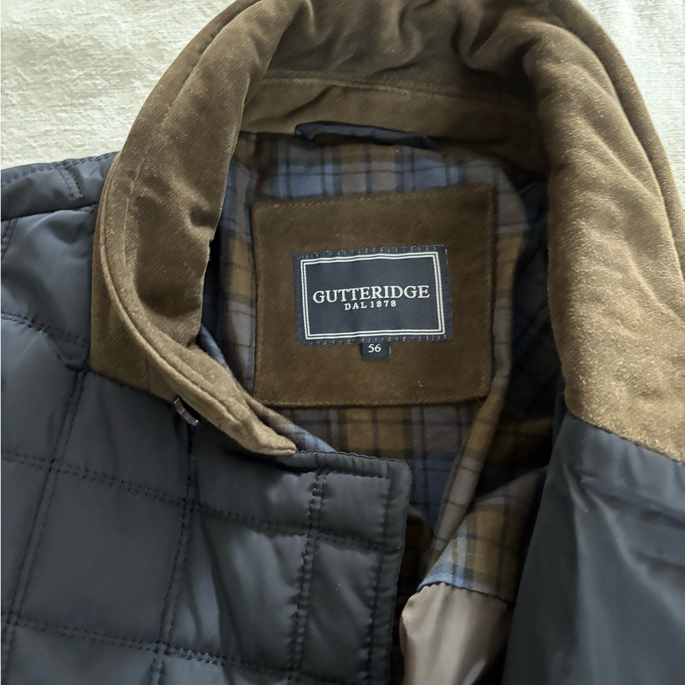 Men's Quilted Puffer Jacket with Suede Accents - Black